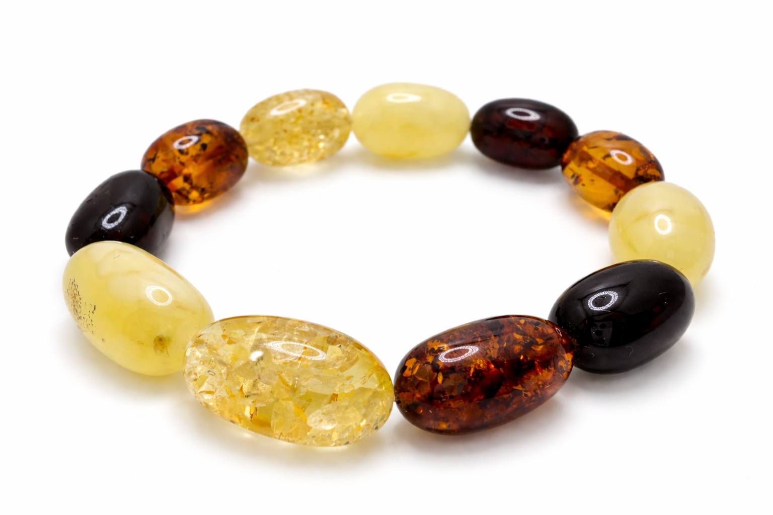 Genuine Baltic Amber Perfect Oval Chunk Stretch Bracelet – Multi-Color