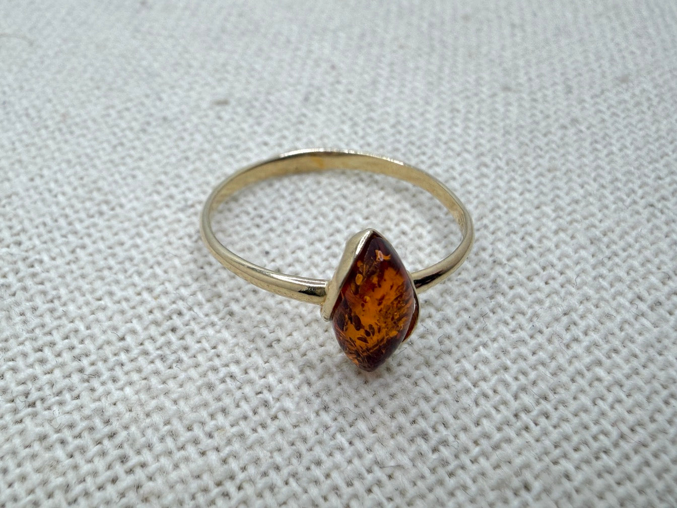 14K Solid Gold & Cognac Baltic Amber Jewelry Set – Ring, Pendant & Earrings – Lightweight Everyday Amber