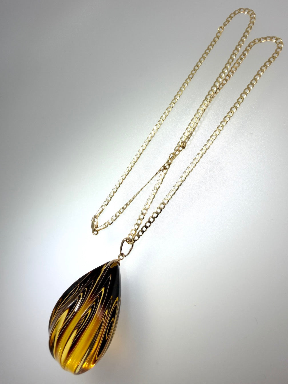 14 Karat Gold and Genuine Etched Baltic Amber Pendant – Optional 14K Gold Curb Chain
