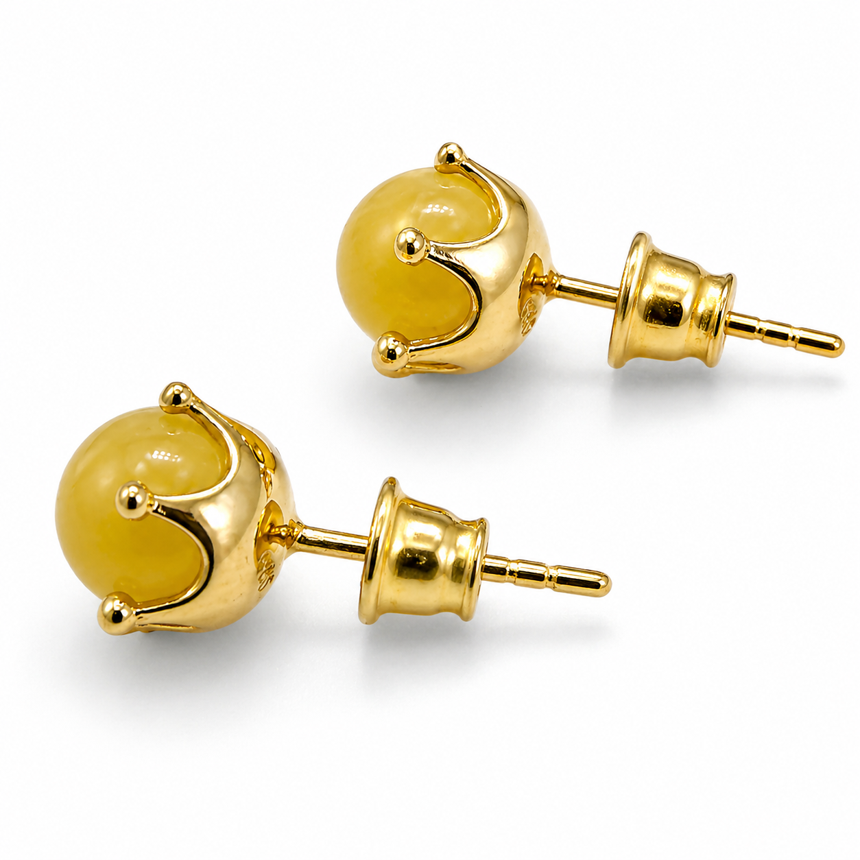 Butterscotch Baltic Amber Ball Stud Earrings, Gold Plated Sterling Silver, 8mm Amber Stud Earrings, Crown Setting