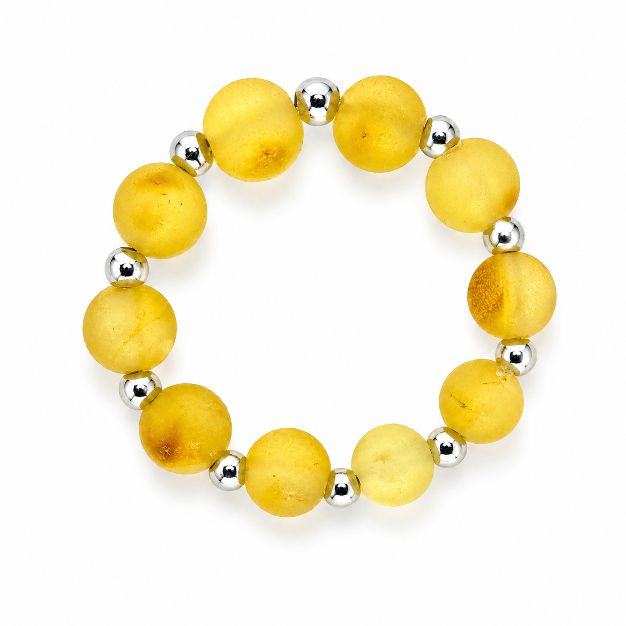 Genuine Baltic Amber Ball Stretch Ring – Multicolor Lemon & Honey or Matte Lemon – 5 mm Amber Beads – Adjustable Fit