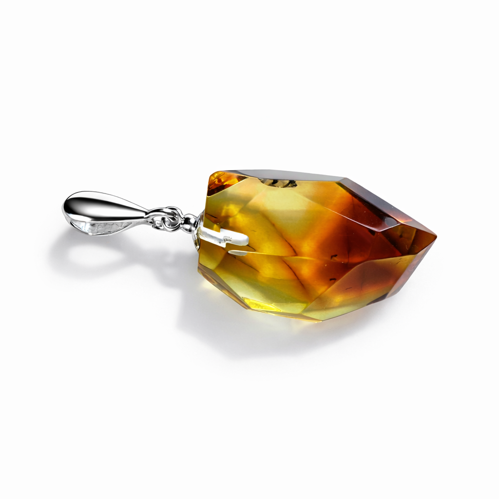 Radiant lemon glow – Faceted lemon Baltic amber pendant on choice of silver chain