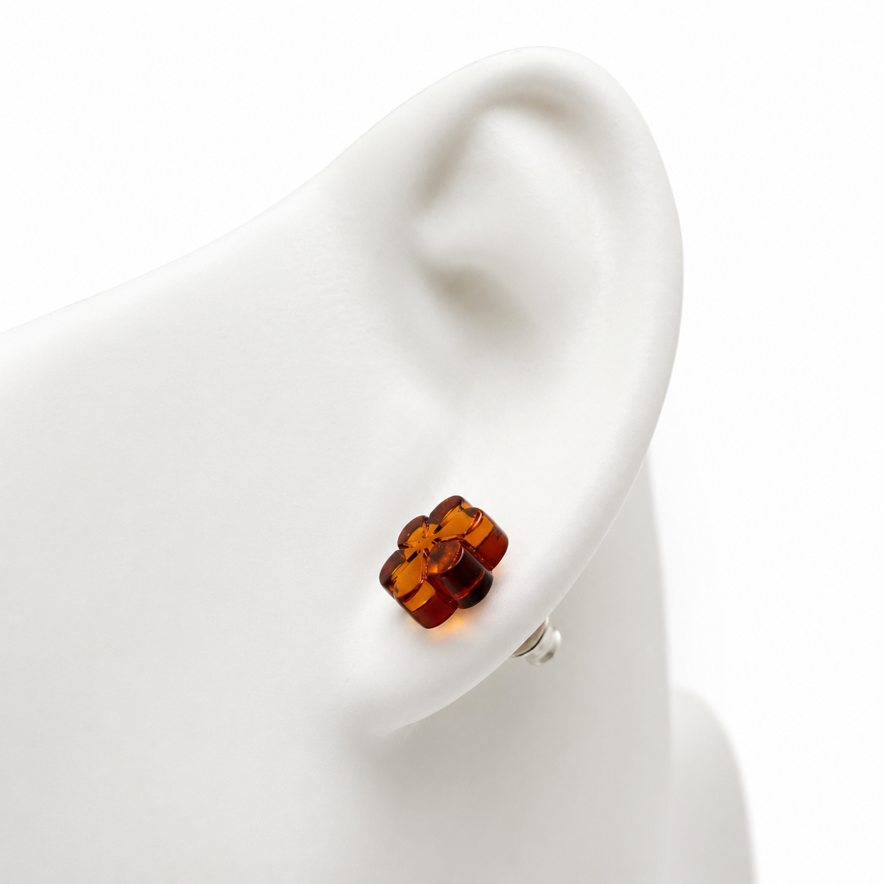 Baltic Amber Flower Stud Earrings, Sterling Silver Honey Cognac Amber, Carved Floral Earrings