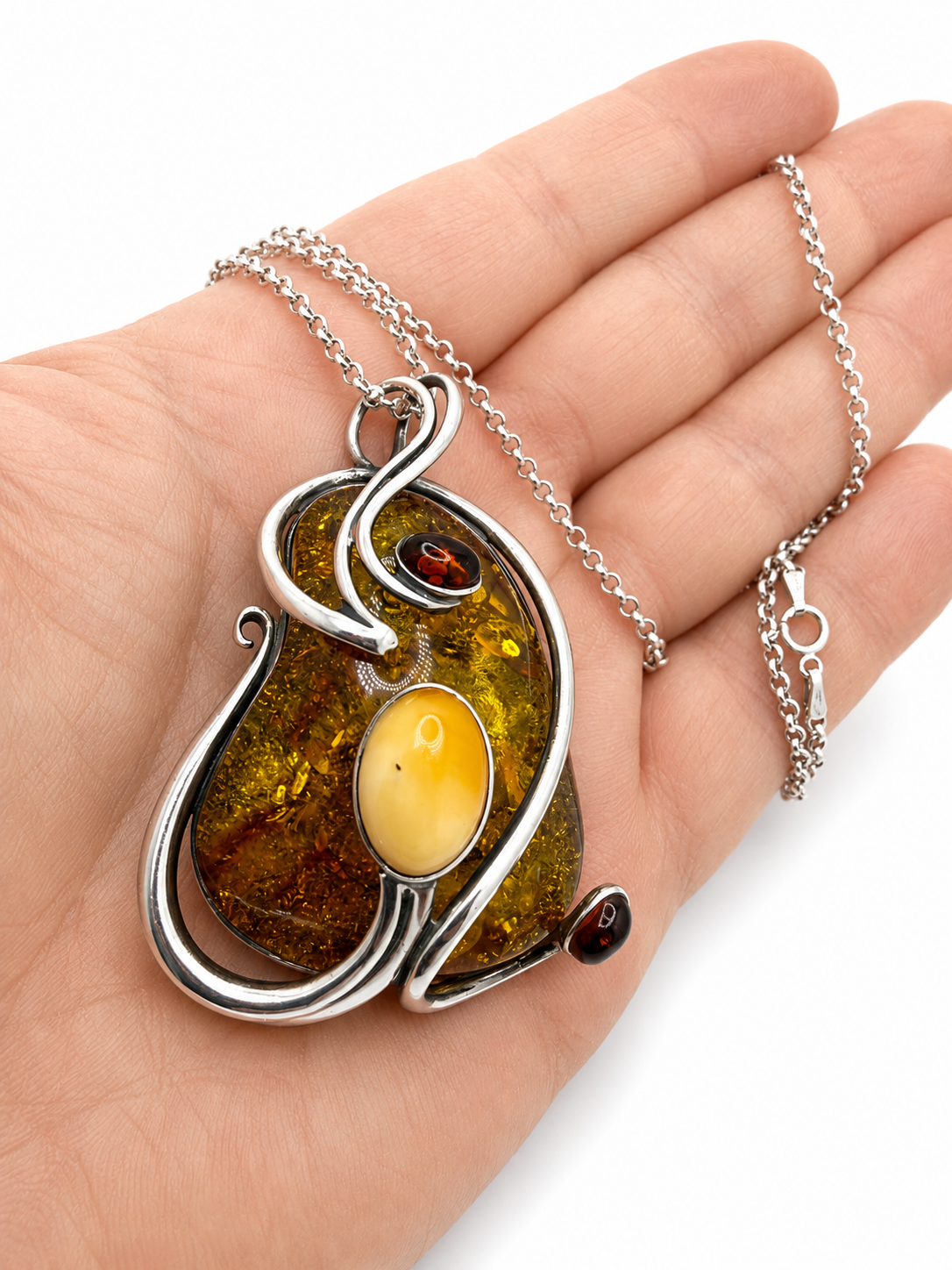 Genuine Baltic Amber Sterling Silver Pendant Brooch
