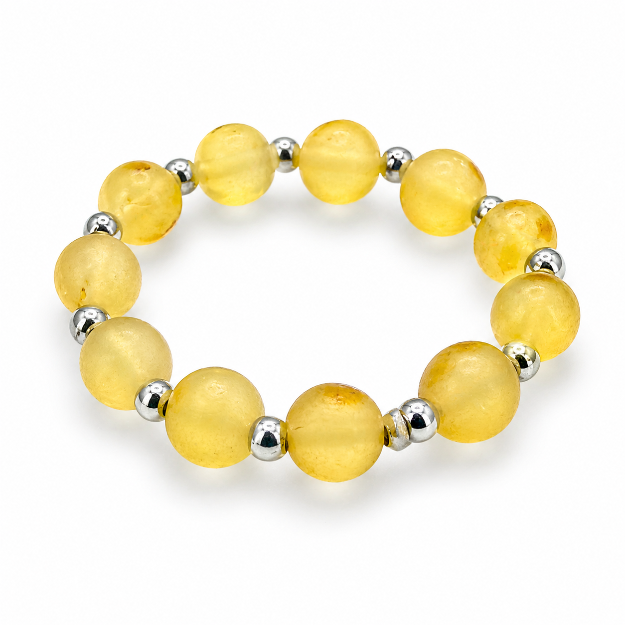 Genuine Baltic Amber Ball Stretch Ring – Multicolor Lemon & Honey or Matte Lemon – 5 mm Amber Beads – Adjustable Fit
