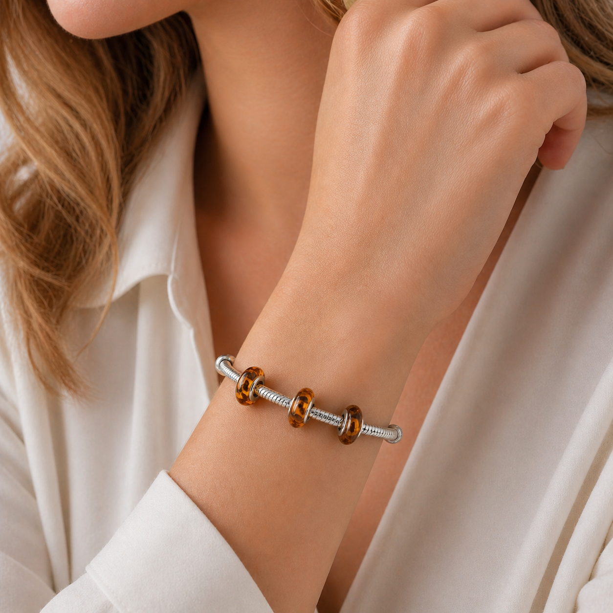 Amber Donut Bracelet Bead – Sterling Silver Core – Genuine Baltic Amber – Made in Poland