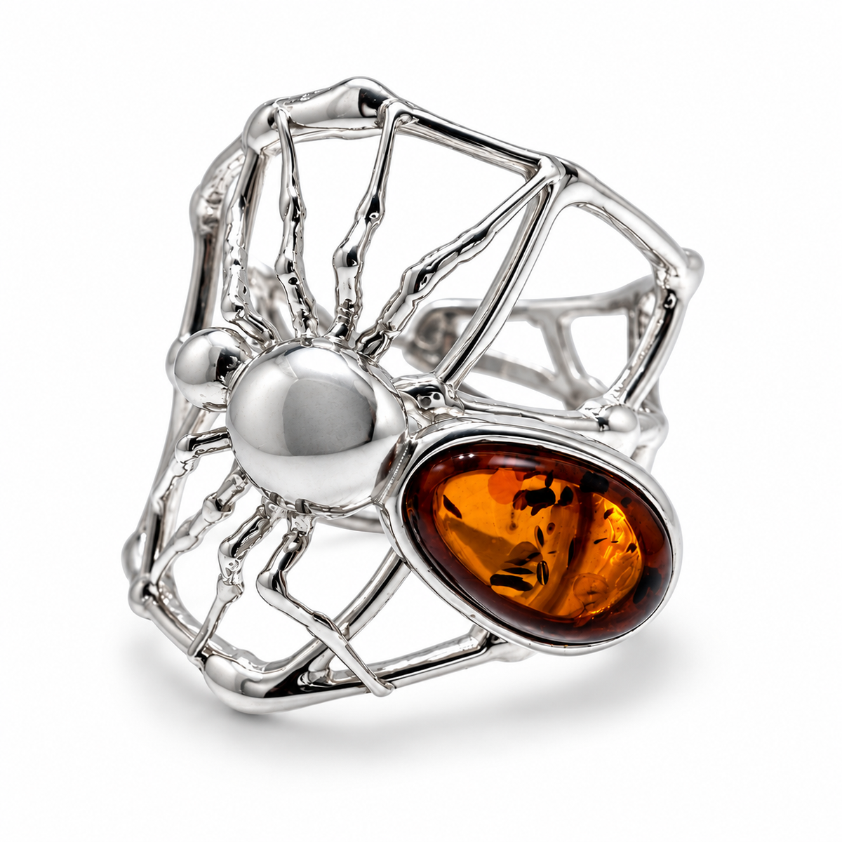 Genuine Baltic Amber Spiderweb Ring