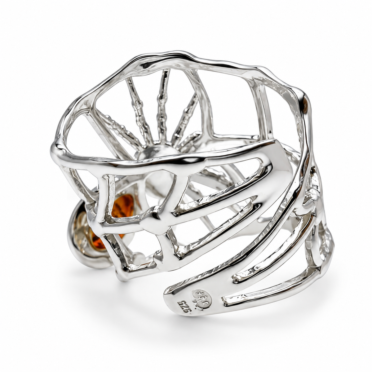 Genuine Baltic Amber Spiderweb Ring