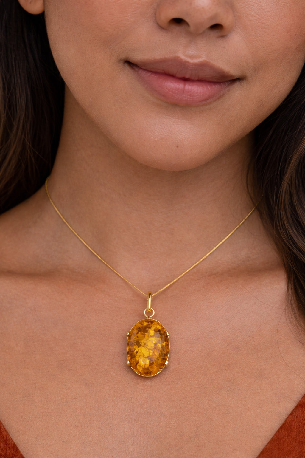 Genuine Baltic Amber & 14K Gold Pendant Set with Matching Drop Earrings | Handmade in Poland | Cognac Amber Jewelry Set
