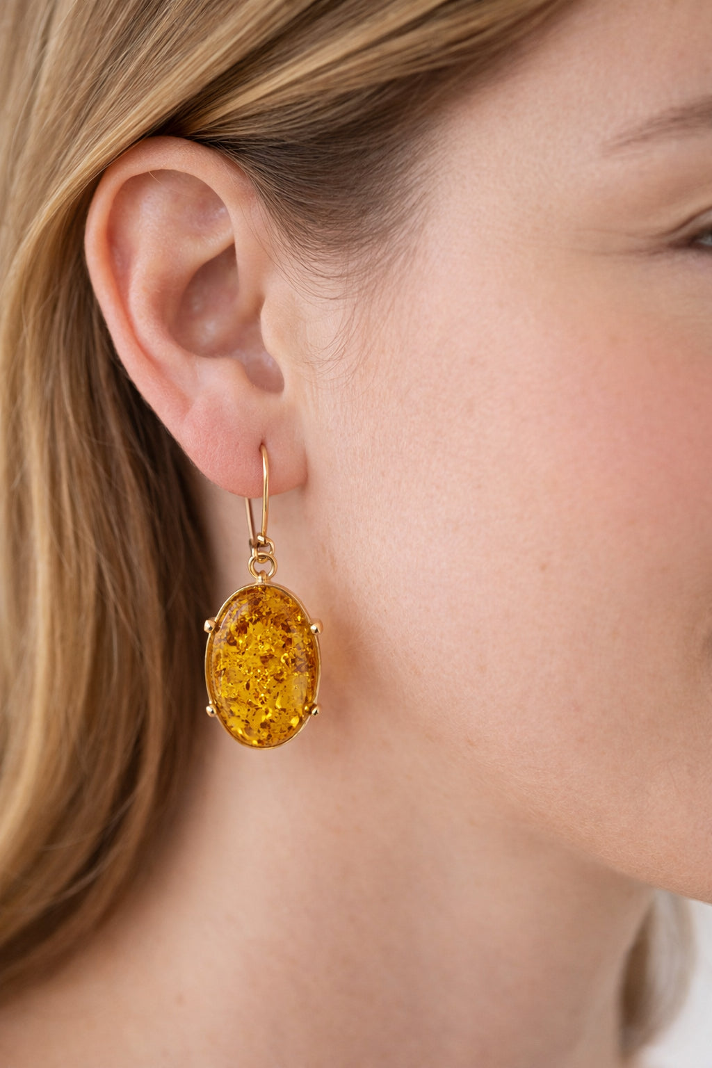 Genuine Baltic Amber & 14K Gold Pendant Set with Matching Drop Earrings | Handmade in Poland | Cognac Amber Jewelry Set