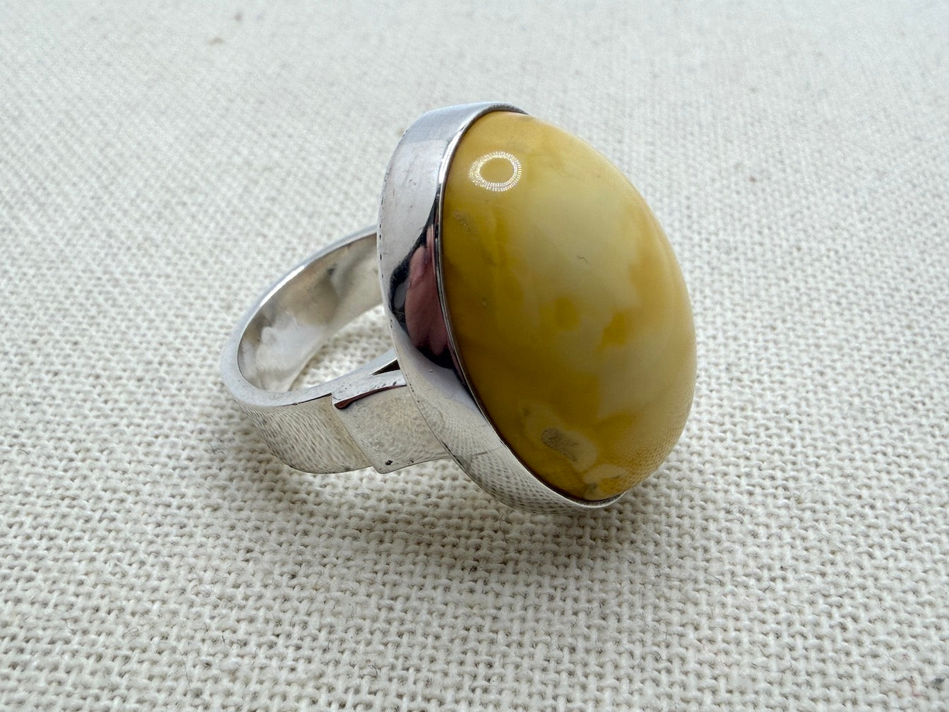 Ambermoda Designer Sterling Silver & Genuine Baltic Oval Butterscotch Amber Adjustable Ring