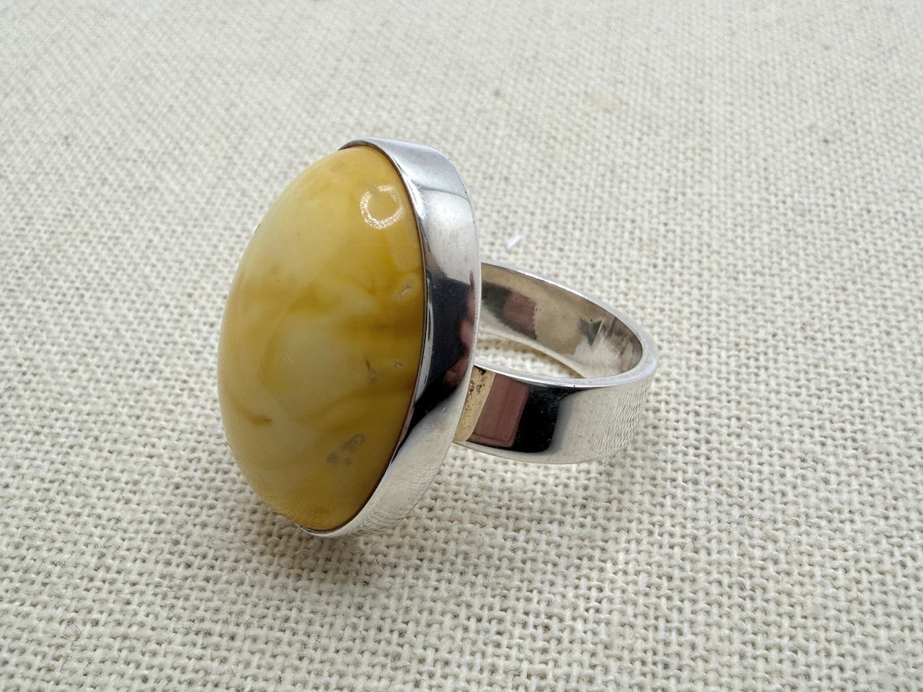 Ambermoda Designer Sterling Silver & Genuine Baltic Oval Butterscotch Amber Adjustable Ring