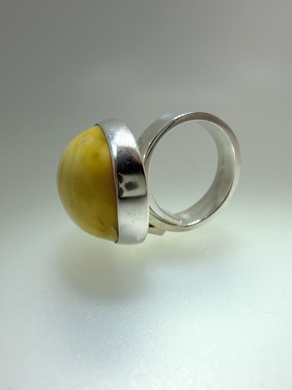 Ambermoda Designer Sterling Silver & Genuine Baltic Oval Butterscotch Amber Adjustable Ring