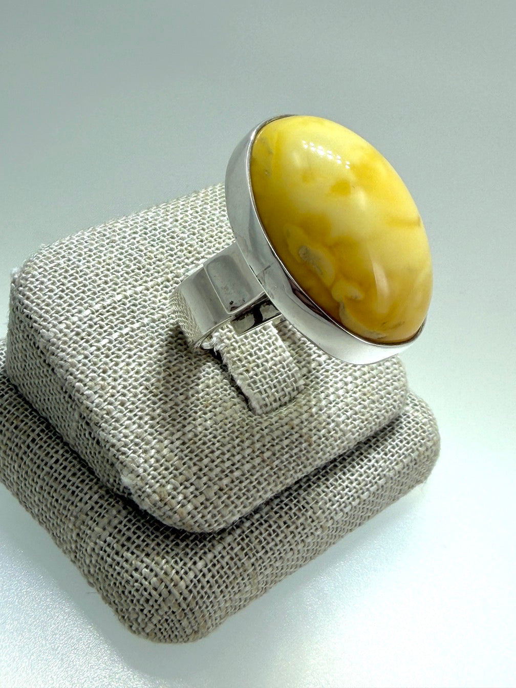 Ambermoda Designer Sterling Silver & Genuine Baltic Oval Butterscotch Amber Adjustable Ring