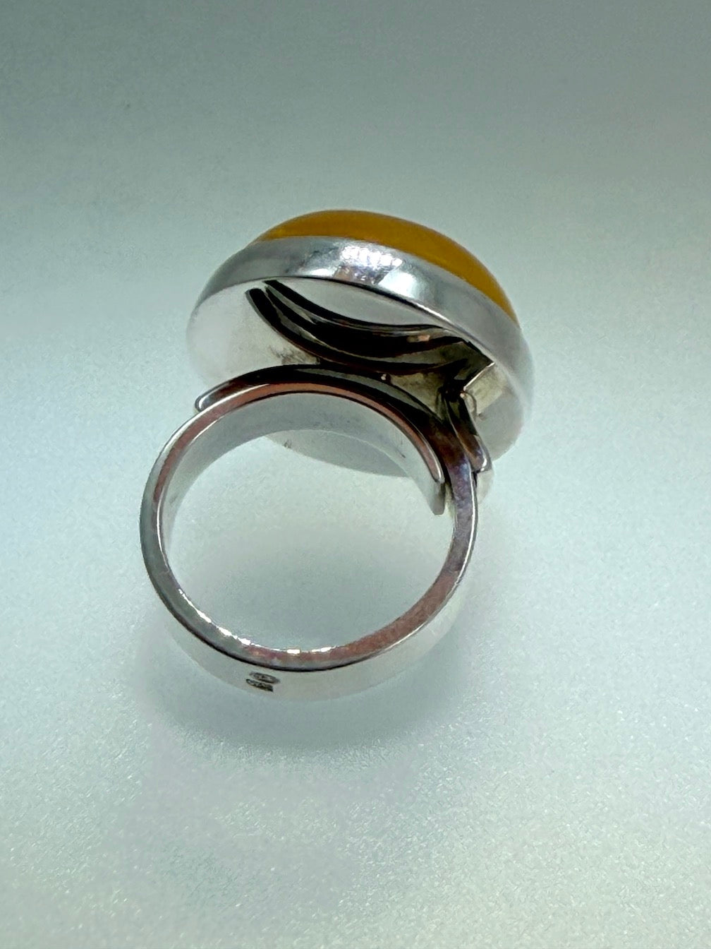 Ambermoda Designer Sterling Silver & Genuine Baltic Round Yellow Butterscotch Amber Adjustable Ring