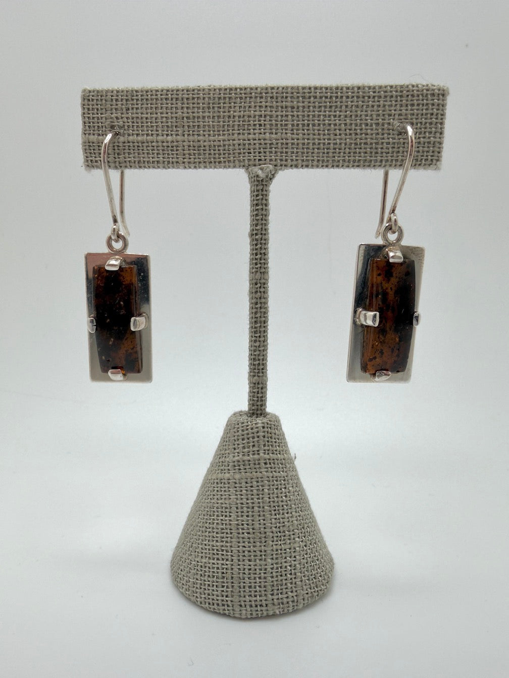 Ambermoda Honey Baltic Amber & 925 Sterling Silver Rectangular Hook Drop Earrings