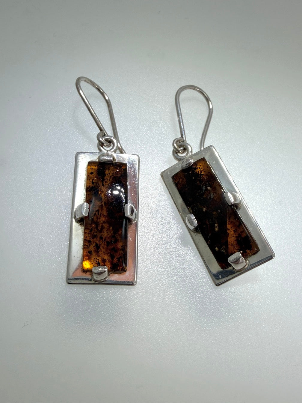 Ambermoda Honey Baltic Amber & 925 Sterling Silver Rectangular Hook Drop Earrings