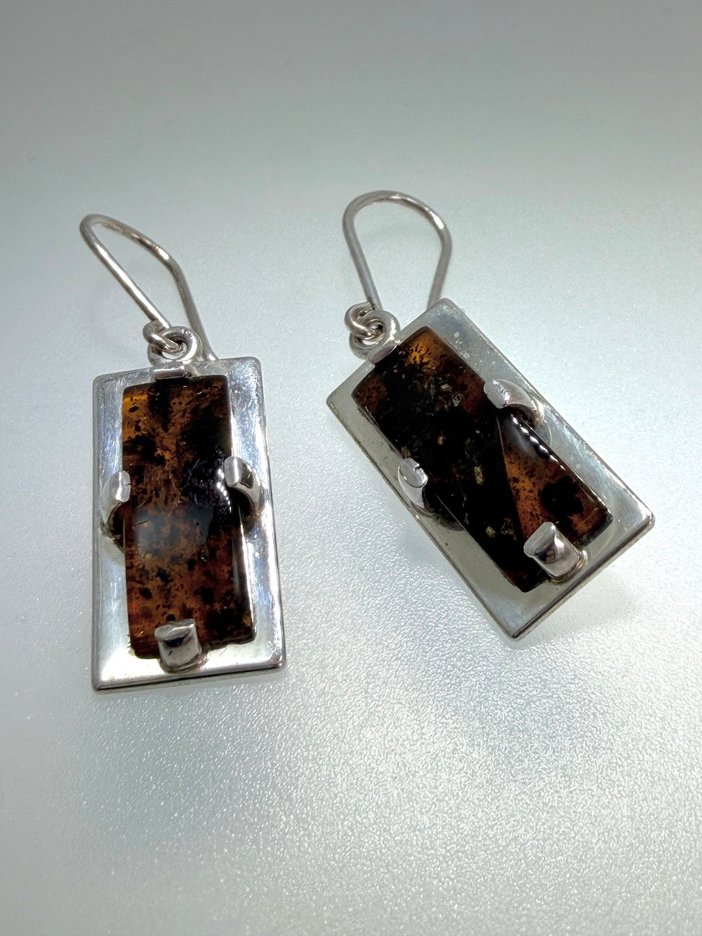 Ambermoda Honey Baltic Amber & 925 Sterling Silver Rectangular Hook Drop Earrings