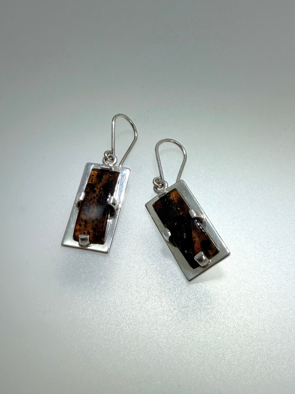Ambermoda Honey Baltic Amber & 925 Sterling Silver Rectangular Hook Drop Earrings