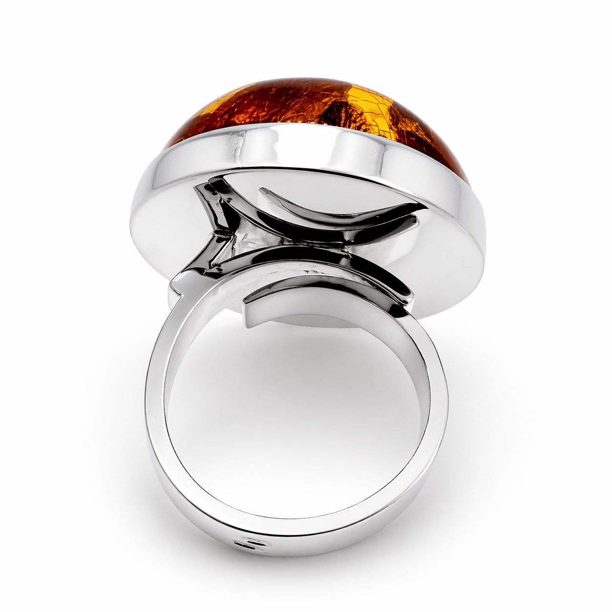 Baltic Amber Statement Ring, Ambermoda Designer Mariusz Gliwiński, Large Honey Cognac Amber Ring, Sterling Silver, Adjustable Ring