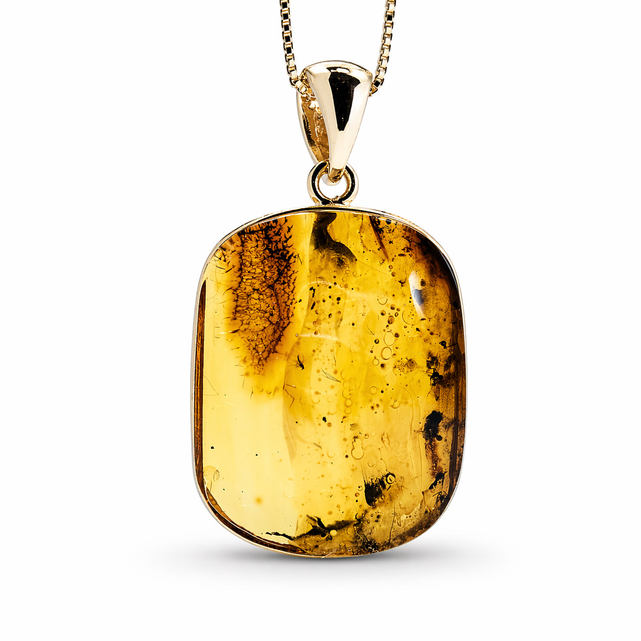 Genuine Baltic Amber Necklace, Gold Plated Sterling Silver Pendant, Honey Lemon Amber with Inclusions, Natural Fossil Jewelry on Chain
