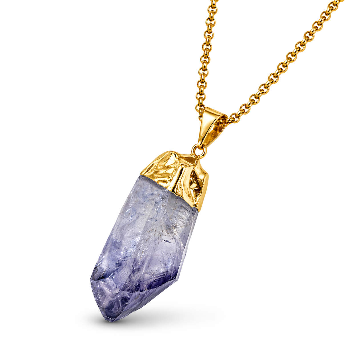 Amethyst Spike Pendant Necklace Gold Plated Brass, 18 Inch Chain, Genuine Brazil Amethyst Crystal Point Necklace, Purple Gemstone Statement Jewelry