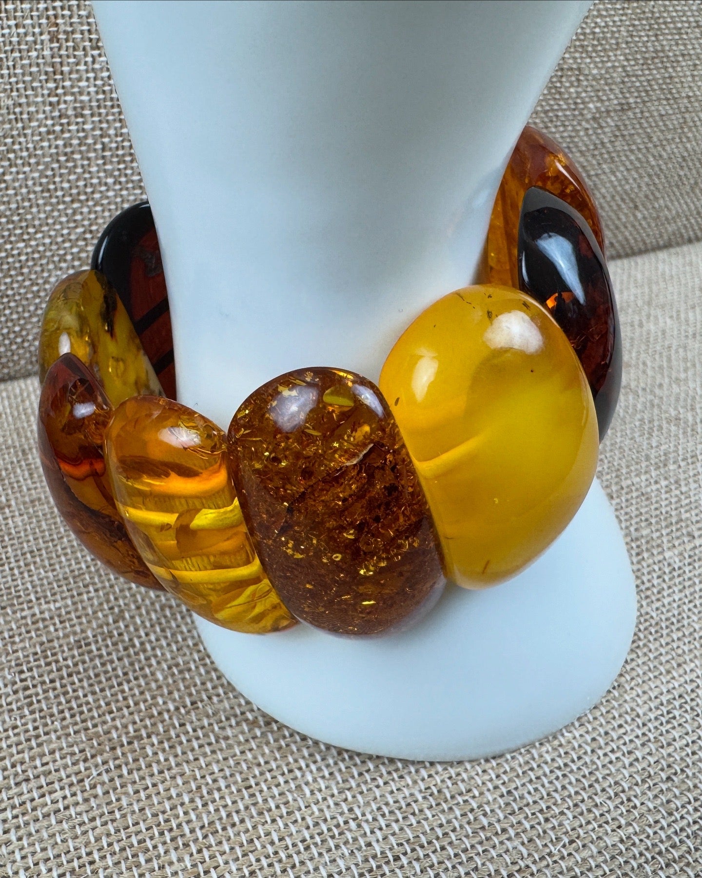 Genuine Baltic Amber Oversized Bracelet - Museum Quality Multicolor Baltic Amber Bracelet – Butterscotch, Green, Cognac & Cherry, 52g Statement Piece