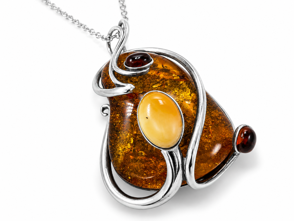 Genuine Baltic Amber Sterling Silver Pendant Brooch