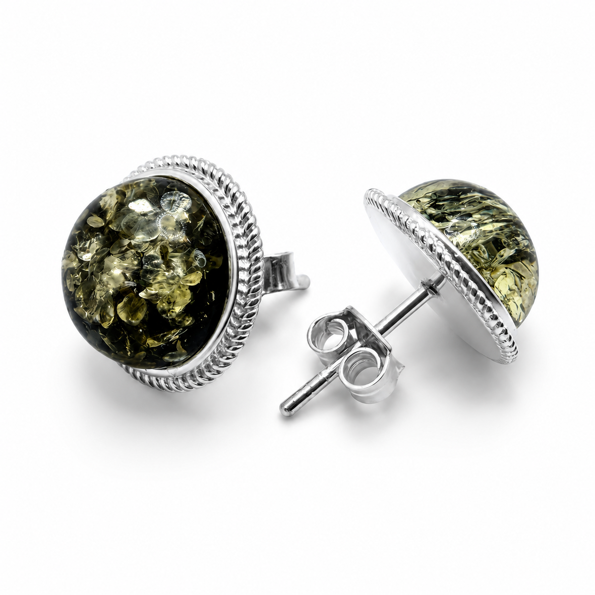 Genuine Baltic Amber Stud Earrings | Sterling Silver | Honey or Green | Handmade in Poland | Everyday Comfort & Style