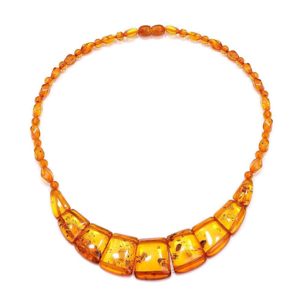 Honey Cognac Baltic Amber Bib Necklace – Genuine Graduated Beads, Handmade in Lithuania