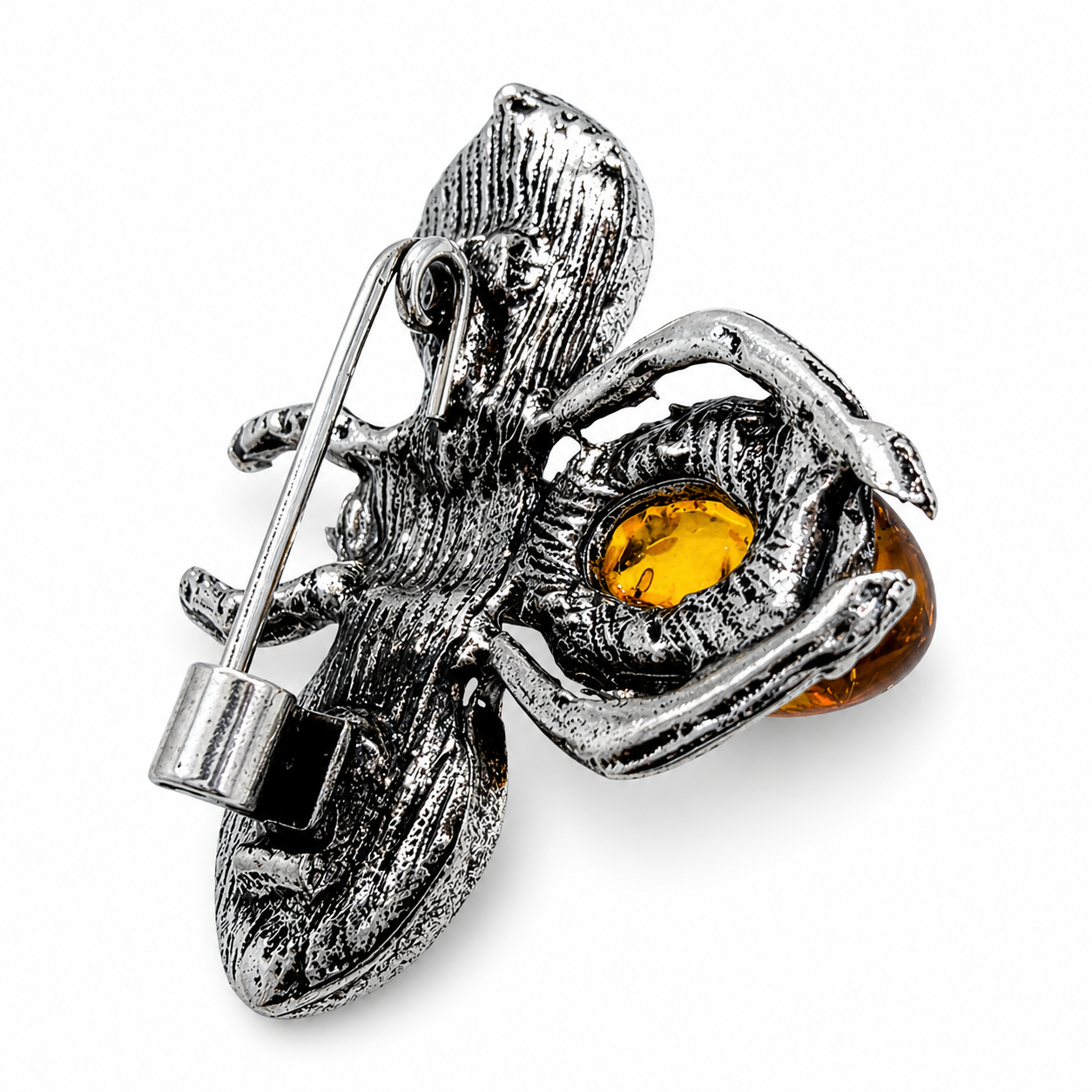 Baltic Amber Bumblebee Brooch | Sterling Silver Plated Brass