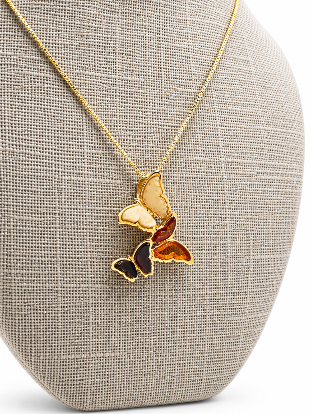 Baltic Amber Butterfly Necklace, Three Butterfly Pendant