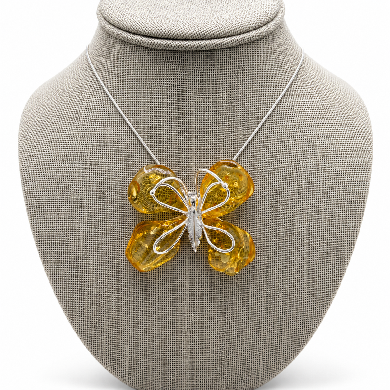 Baltic Amber Butterfly Pendant – Sterling Silver Necklace | Lemon Amber | Statement Piece | One of a Kind
