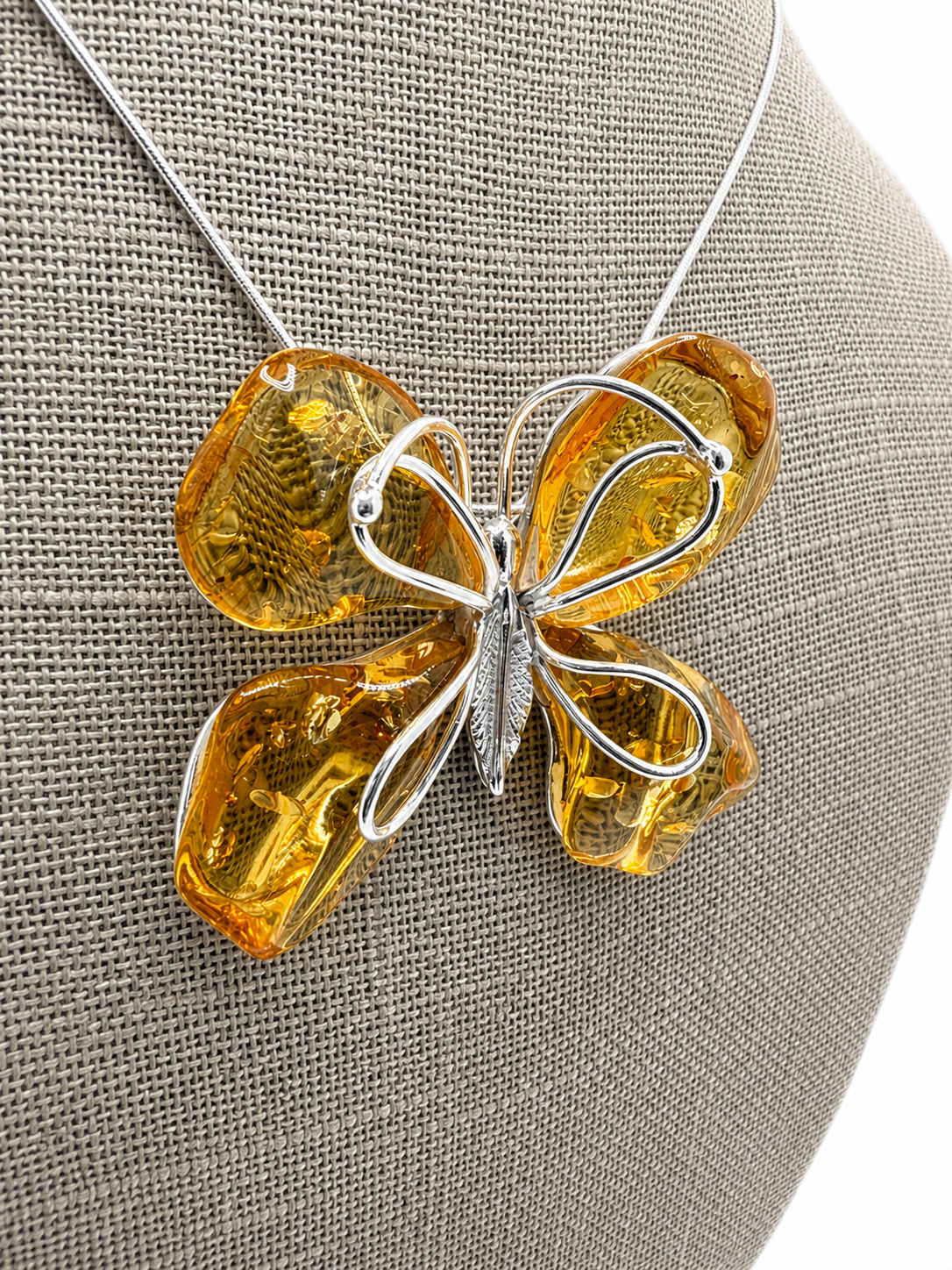 Baltic Amber Butterfly Pendant – Sterling Silver Necklace | Lemon Amber | Statement Piece | One of a Kind