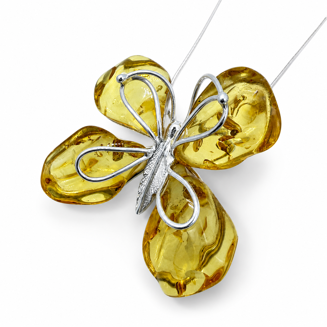Baltic Amber Butterfly Pendant – Sterling Silver Necklace | Lemon Amber | Statement Piece | One of a Kind
