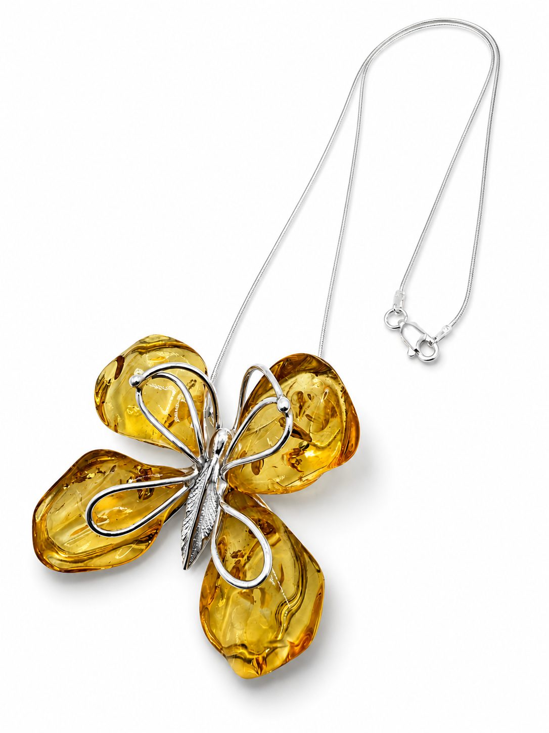 Baltic Amber Butterfly Pendant – Sterling Silver Necklace | Lemon Amber | Statement Piece | One of a Kind