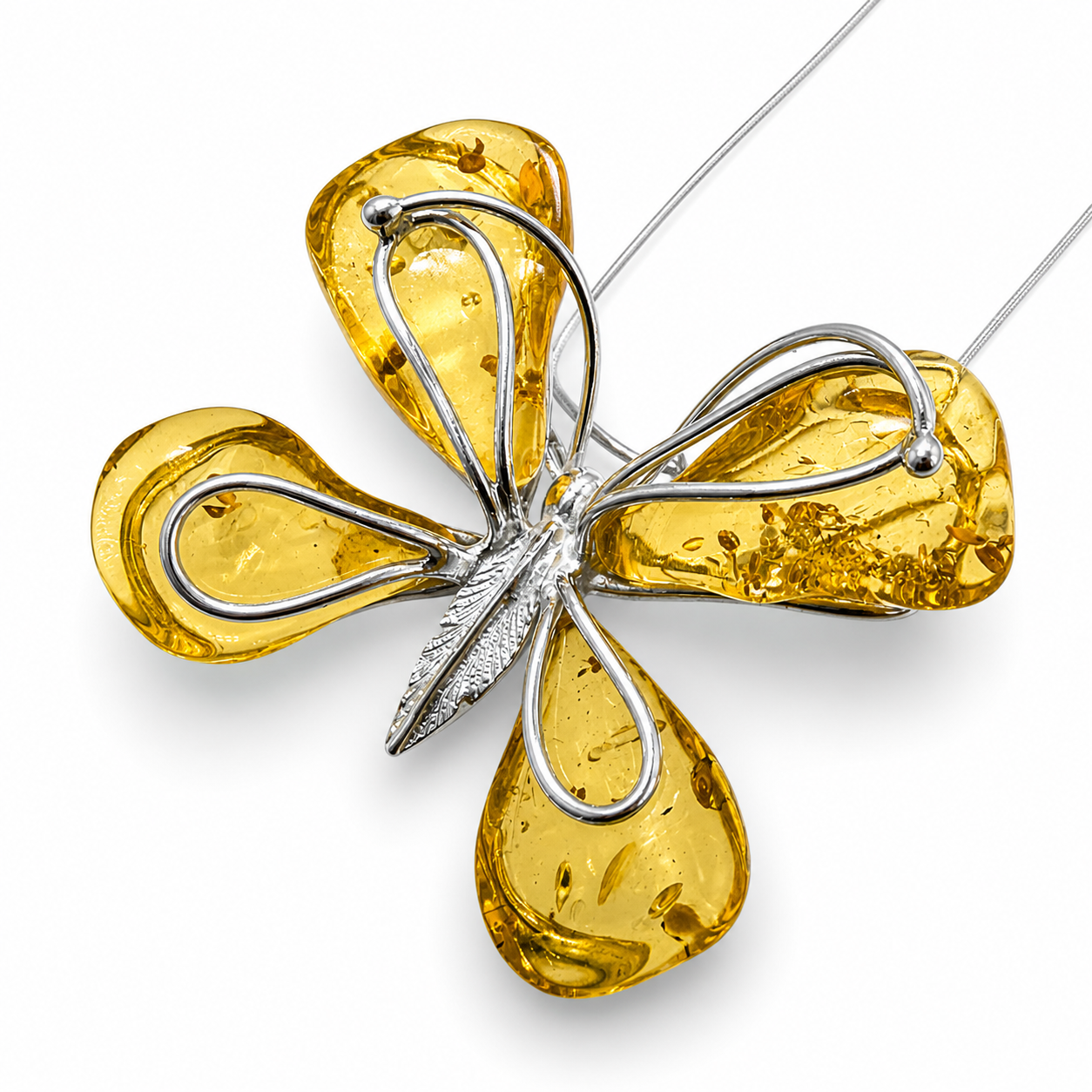 Baltic Amber Butterfly Pendant / Brooch – Sterling Silver Necklace | Lemon Amber | Convertible | One of a Kind