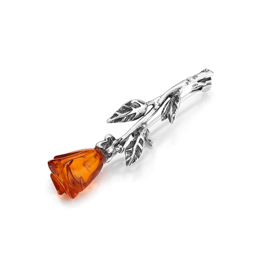 Baltic Amber Carved Rose Brooch in Sterling Silver – Honey Cognac