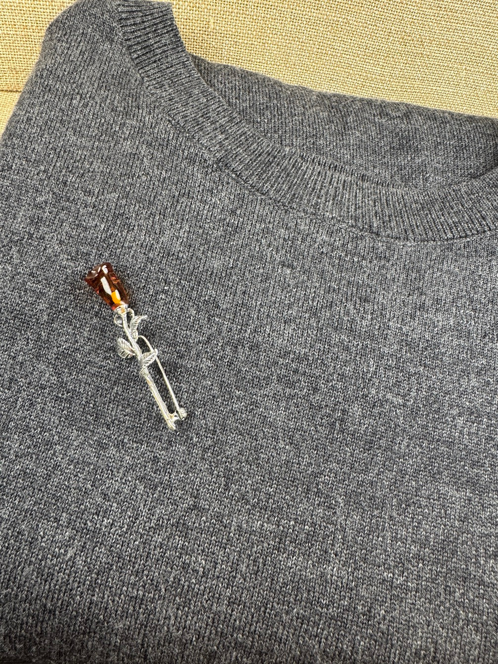 Baltic Amber Carved Rose Brooch in Sterling Silver – Honey Cognac