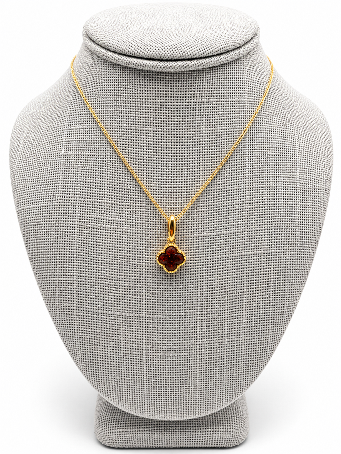 Baltic Amber Clover Jewelry Set – Gold Plated Sterling Silver Necklace, Earrings or Pendant – Cognac Amber