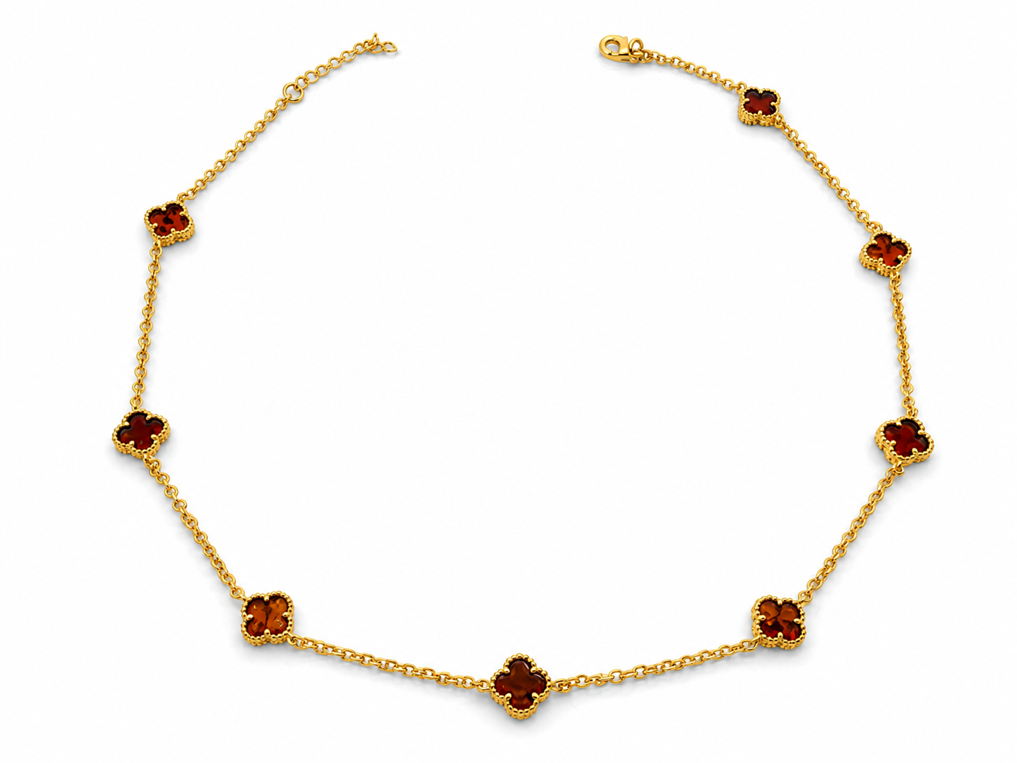 Baltic Amber Clover Jewelry Set – Gold Plated Sterling Silver Necklace, Earrings or Pendant – Cognac Amber