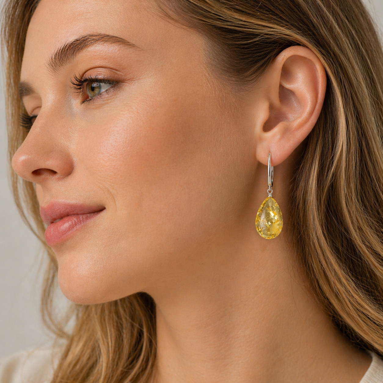 Baltic Amber Dangle Earrings | Natural Lemon Teardrops with Sterling Silver Lever-Back Closures
