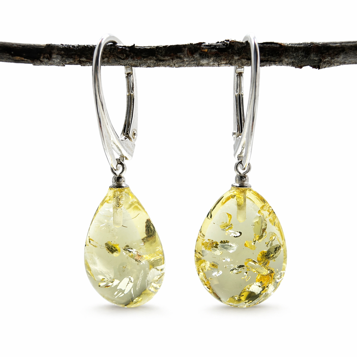 Baltic Amber Dangle Earrings | Natural Lemon Teardrops with Sterling Silver Lever-Back Closures