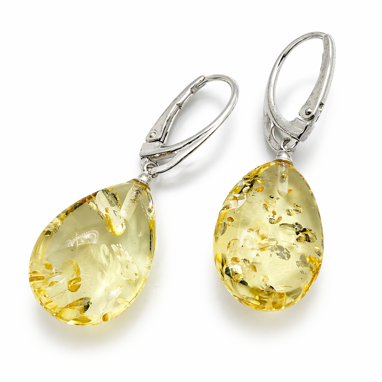 Baltic Amber Dangle Earrings | Natural Lemon Teardrops with Sterling Silver Lever-Back Closures