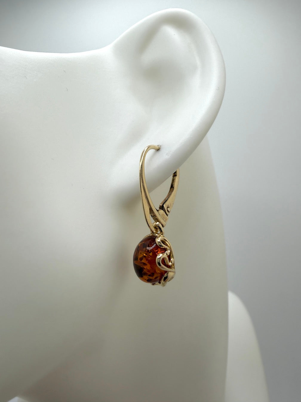 Baltic Amber Drop Lever Back Earrings | Floral Oval Cab | Sterling Silver or Gold Plated