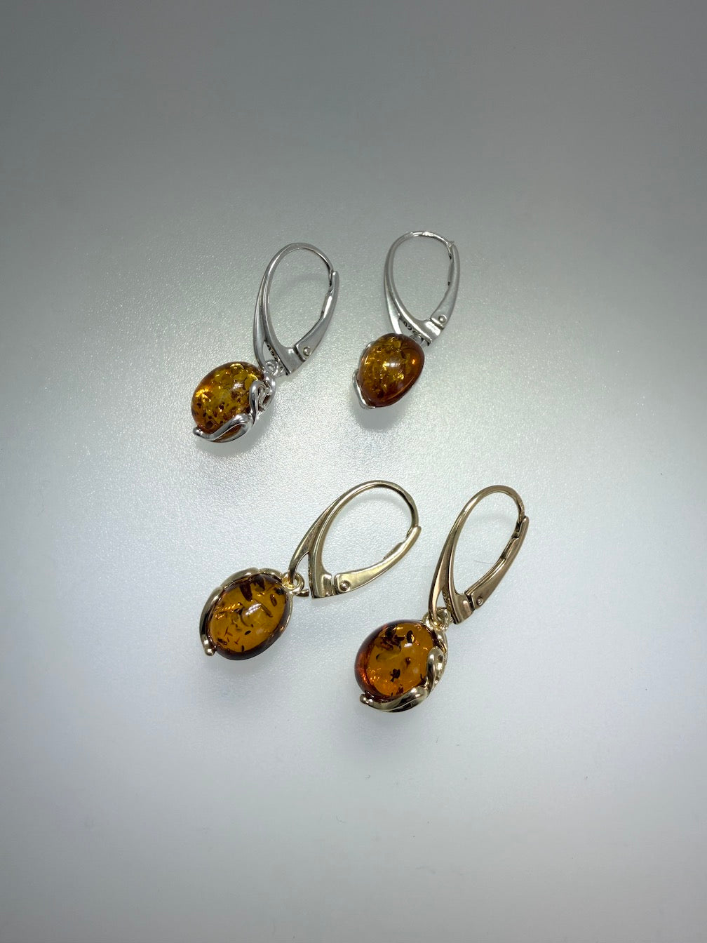 Baltic Amber Drop Lever Back Earrings | Floral Oval Cab | Sterling Silver or Gold Plated
