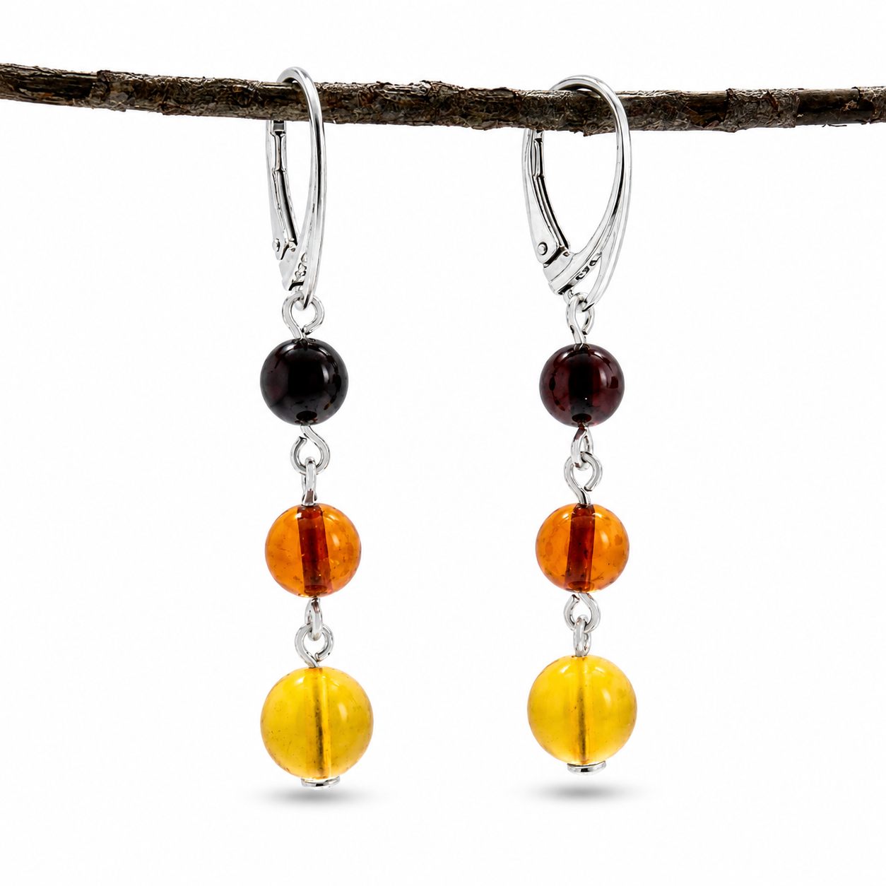 Baltic Amber Drop Lever Back Earrings – Cherry, Honey & Lemon Amber Dangle Earrings