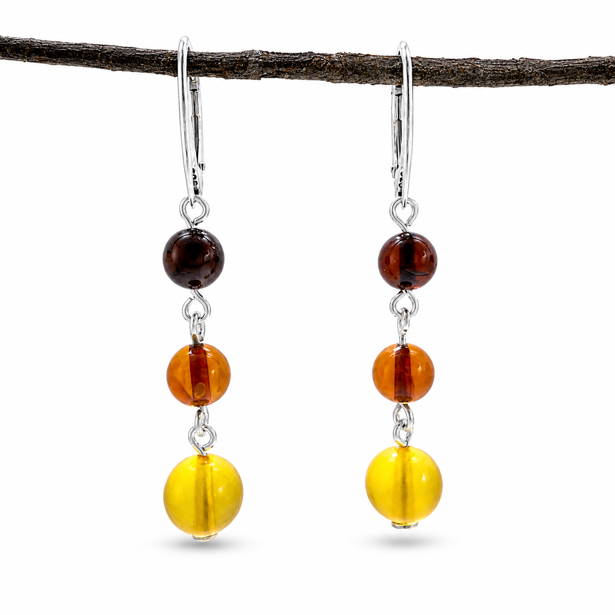 Baltic Amber Drop Lever Back Earrings – Cherry, Honey & Lemon Amber Dangle Earrings