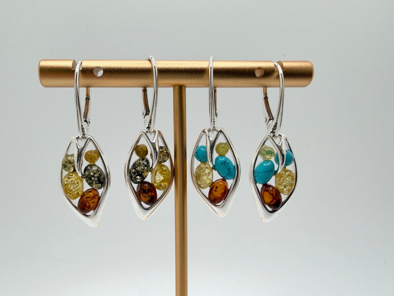 Baltic Amber Drop Lever Back Earrings | Honey, Green & Lemon or Turquoise Mix | 925 Sterling Silver