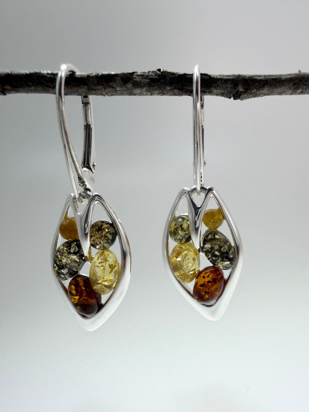 Baltic Amber Drop Lever Back Earrings | Honey, Green & Lemon or Turquoise Mix | 925 Sterling Silver